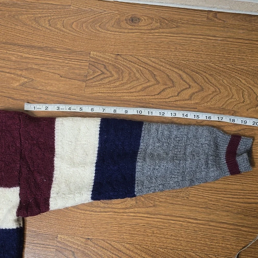 London Fog Wool Colorblock Sweater M | Vintage Blue Maroon White Gray